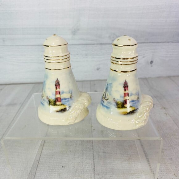 2004 Giftco Trad Applejack LIGHTHOUSE COVE Ceramic Salt & Pepper Shakers NEW - Picture 2 of 15